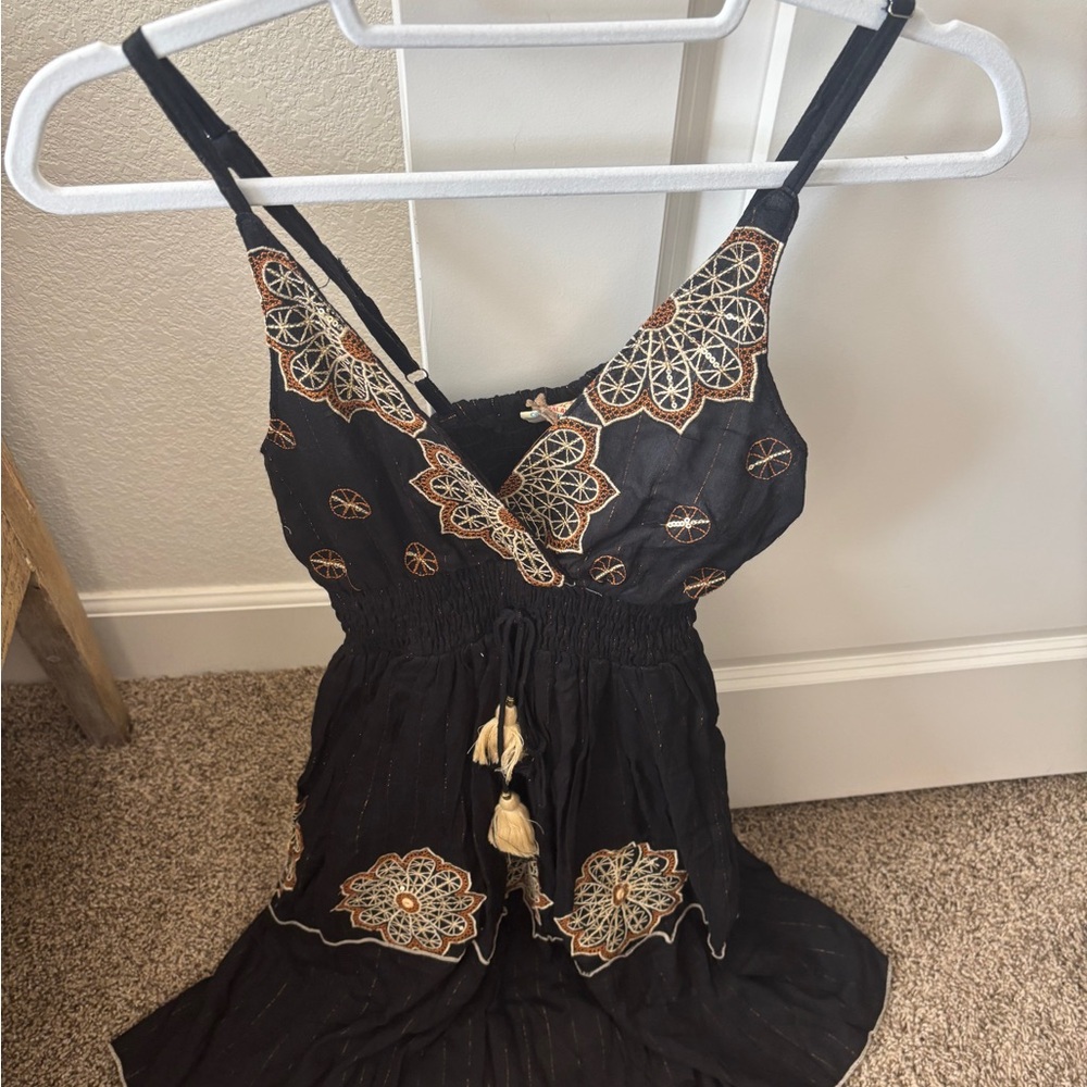 Black Embroidered Boho Dress